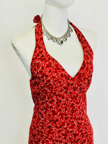 Y2k Long Dress , Vestito vintage a fiori con scollo all’americana