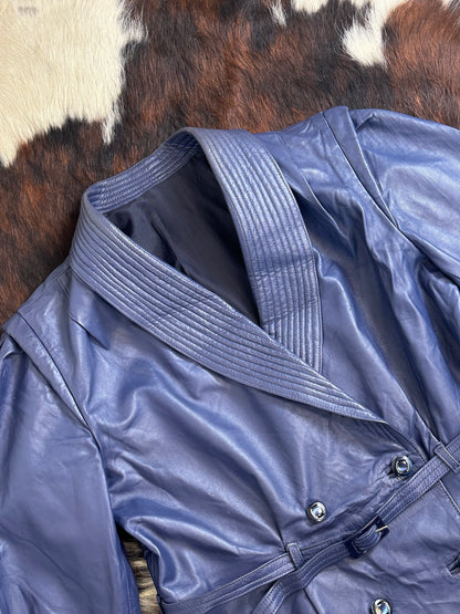 Giacca di pelle blu , doppio petto anni 70