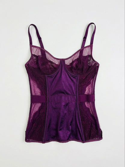 Corsetto vintage in micromesh e pizzo color mora