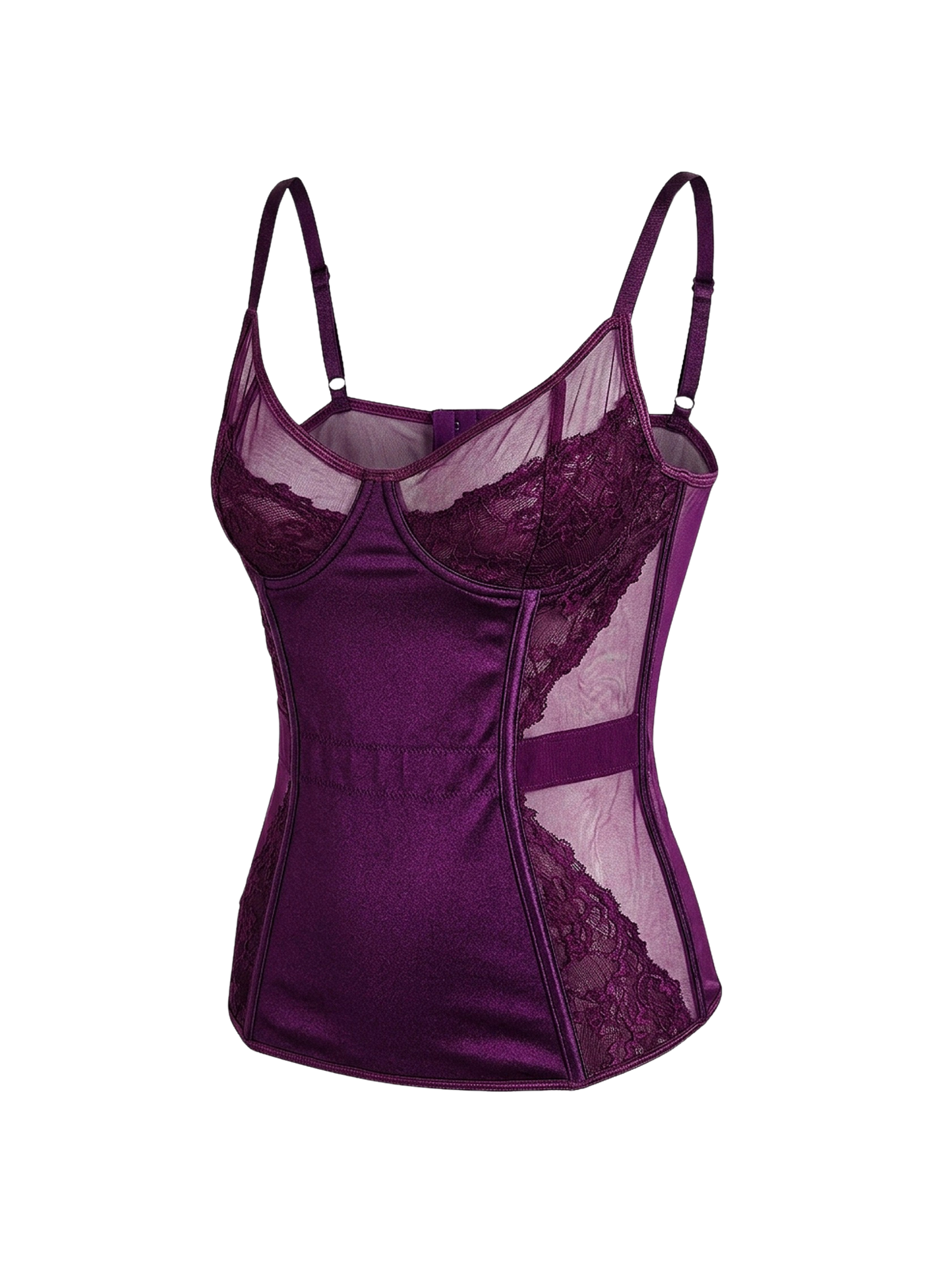 Corsetto vintage in micromesh e pizzo color mora