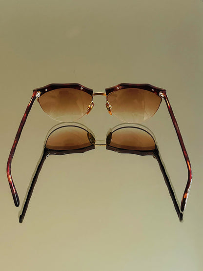 VALENTINO –  Occhiali Da Sole Vintage – Semi Rimless Bordeaux & Oro – Made in Italy