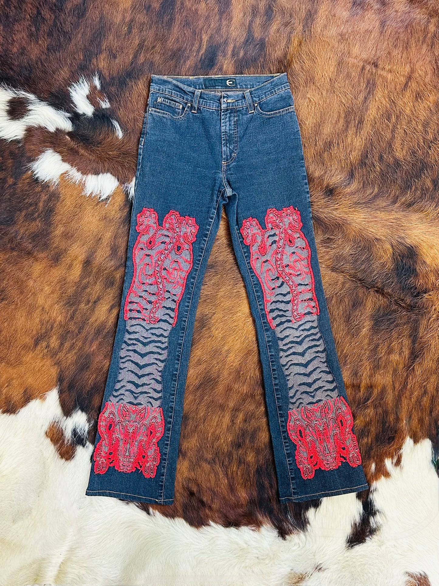 JUST CAVALLI - Pantaloni Red Embroidered Panel – Early 2000s