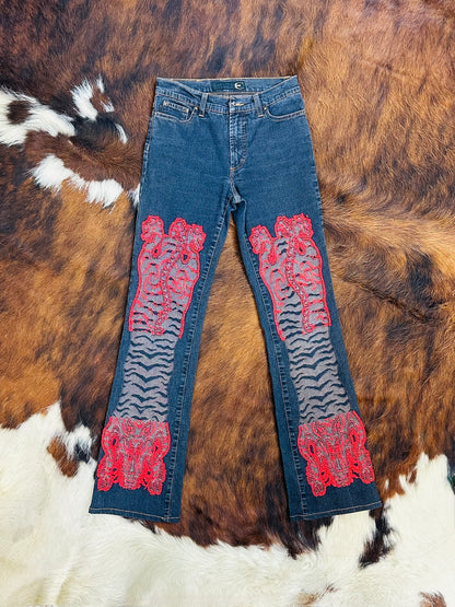 JUST CAVALLI - Pantaloni Red Embroidered Panel – Early 2000s