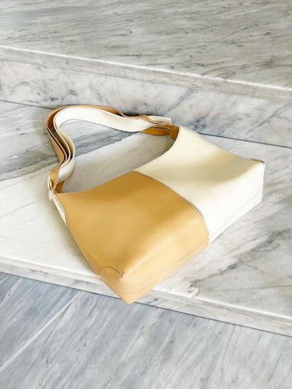 Vintage Two-Tone Leather Hobo Bag – Cream & Caramel