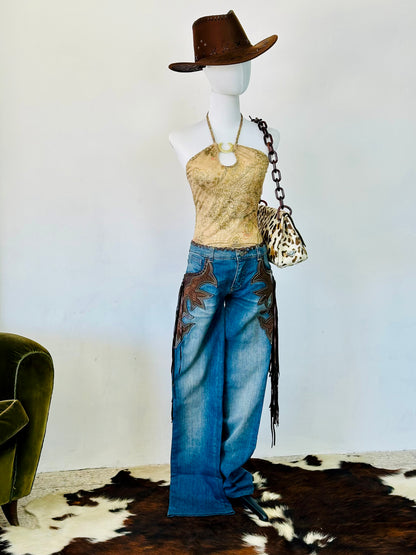 Top Halter Vintage con Stampa Paisley & Anello Gioiello – Anni 2000 Y2K Rodeo Style