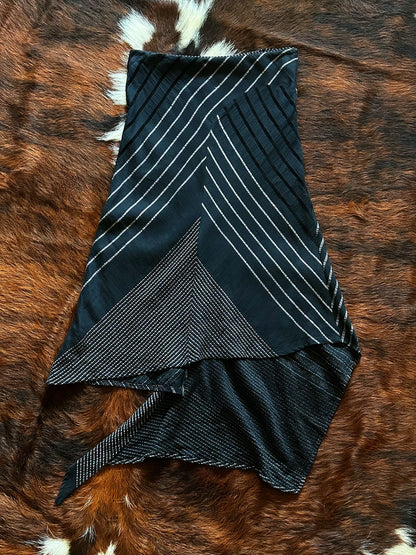Gonna vintage asimmetrica Made in Italy con righe geometriche e pannello drappeggiato