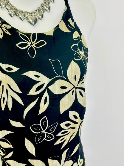 Abito vintage a fiori con spalline incrociate – stampa floreale tropicale