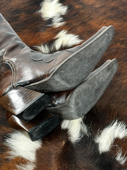 Stivali Vintage in Pelle Marrone – Punta Squadrata - Western\Boho | Taglia 36