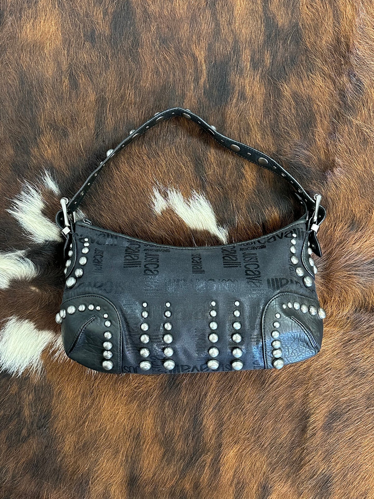 JUST CAVALLI - Borsa hobo a spalla nera borchiata Y2K
