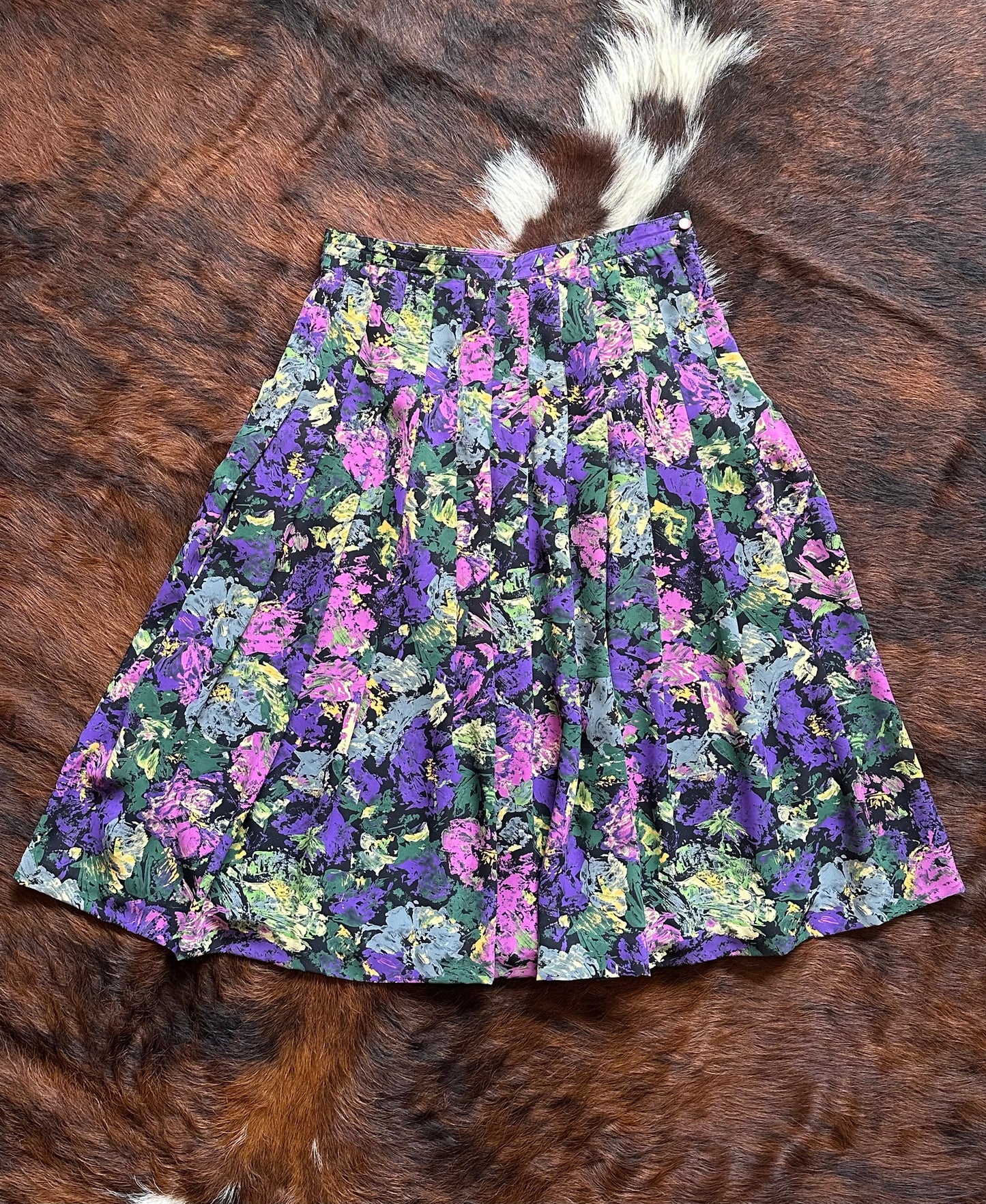 Completo vintage floreale anni ’80/’90 – camicia cropped + gonna plissé