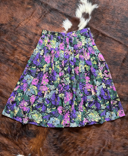 Completo vintage floreale anni ’80/’90 – camicia cropped + gonna plissé