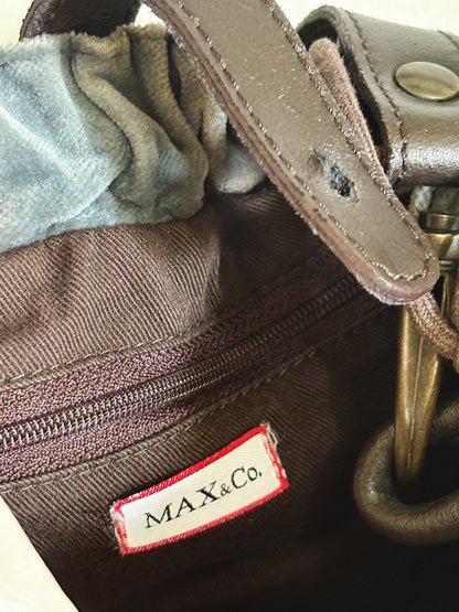 MAX&Co - Borsa a Spalla in Velluto Grigio\Verde con Dettagli Marroni