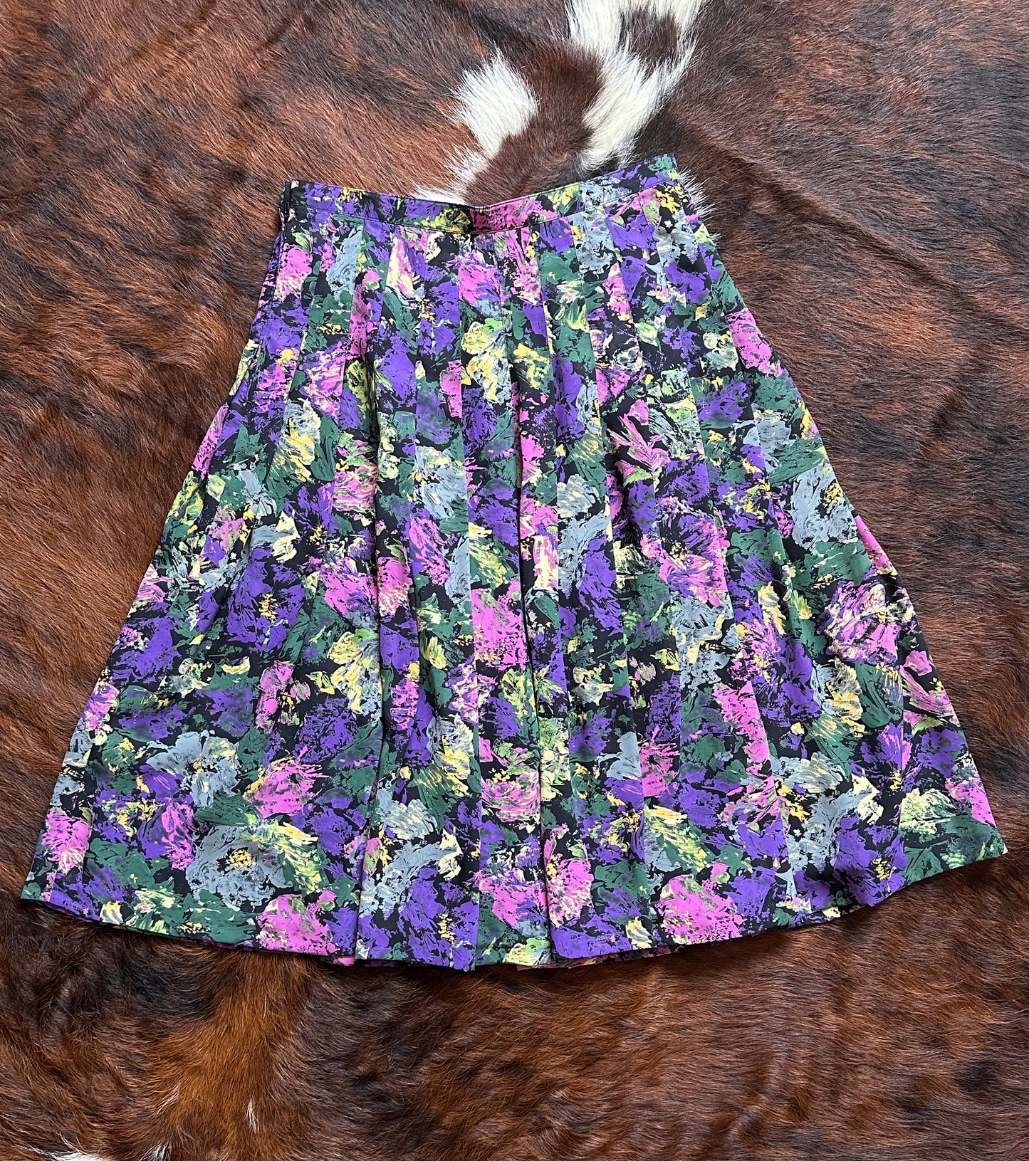 Completo vintage floreale anni ’80/’90 – camicia cropped + gonna plissé