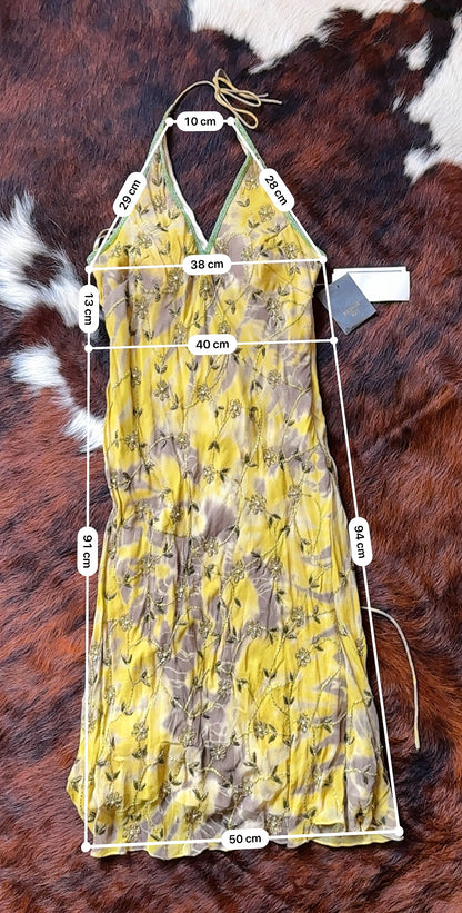Abito Halter in Seta Ricamata con Perline – Archive Y2K Couture | Nuovo con Cartellino