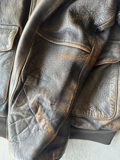 Avirex- Giacca in pelle bomber marrone invecchiato