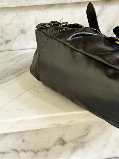 Borsa vintage Y2K in pelle nera con fibbie e tasche – 2000s Buckle Shoulder Bag
