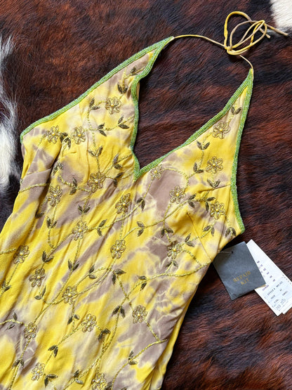 Abito Halter in Seta Ricamata con Perline – Archive Y2K Couture | Nuovo con Cartellino