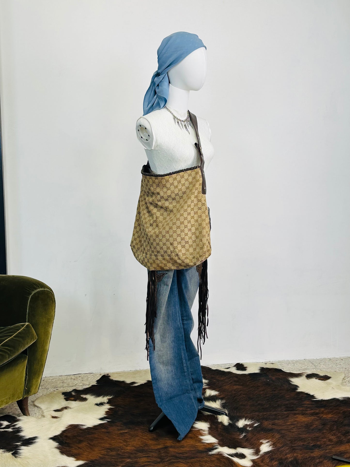 GUCCI - Shopper in Tela GG Monogram con Tracolla in Pelle