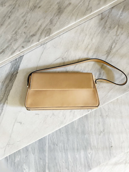 Vintage Structured Leather Shoulder Bag – Beige / Camel