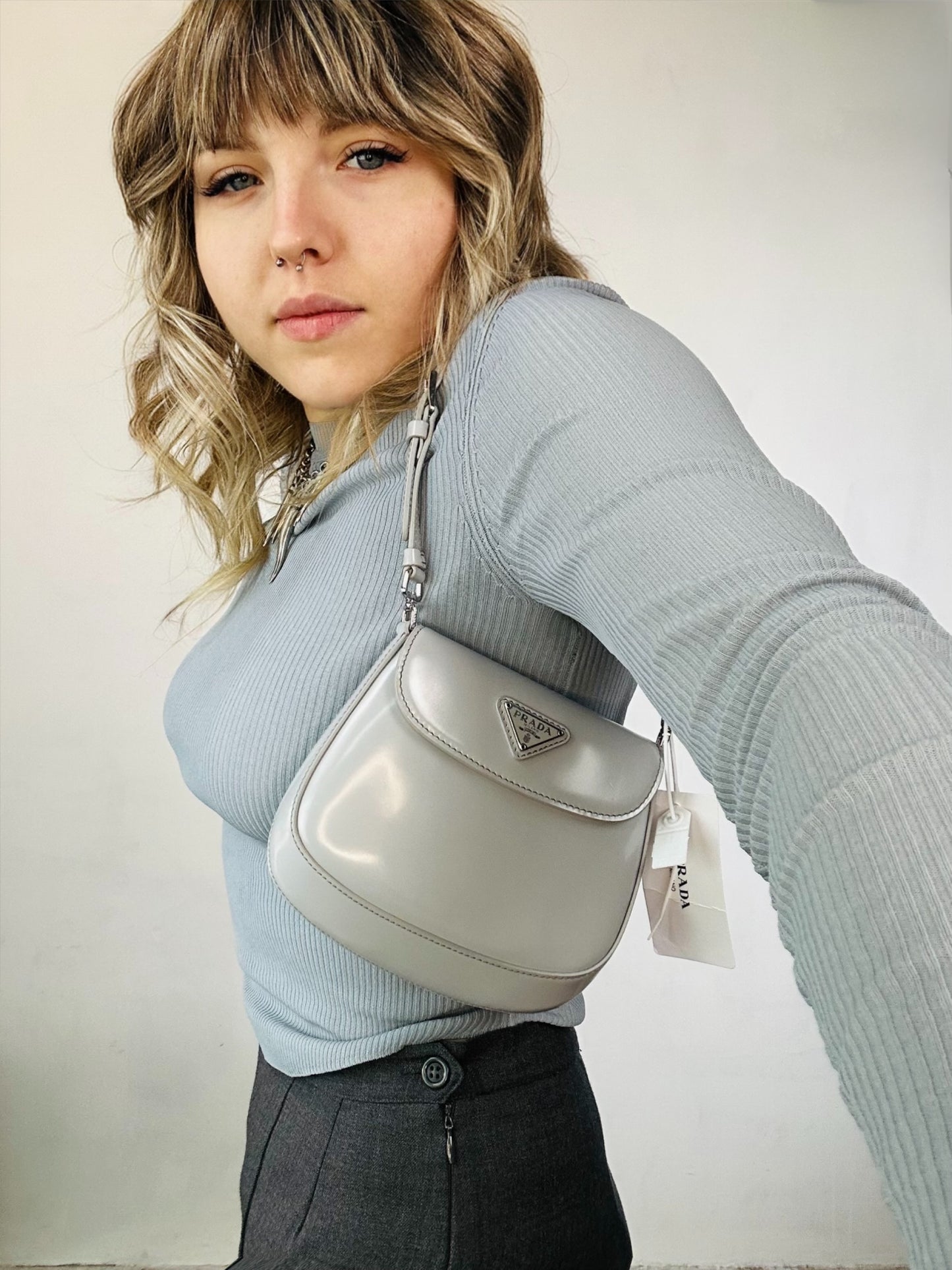 PRADA - Cleo in Pelle Spazzolata Grigio Ghiaccio| MEDIUM e SMALL