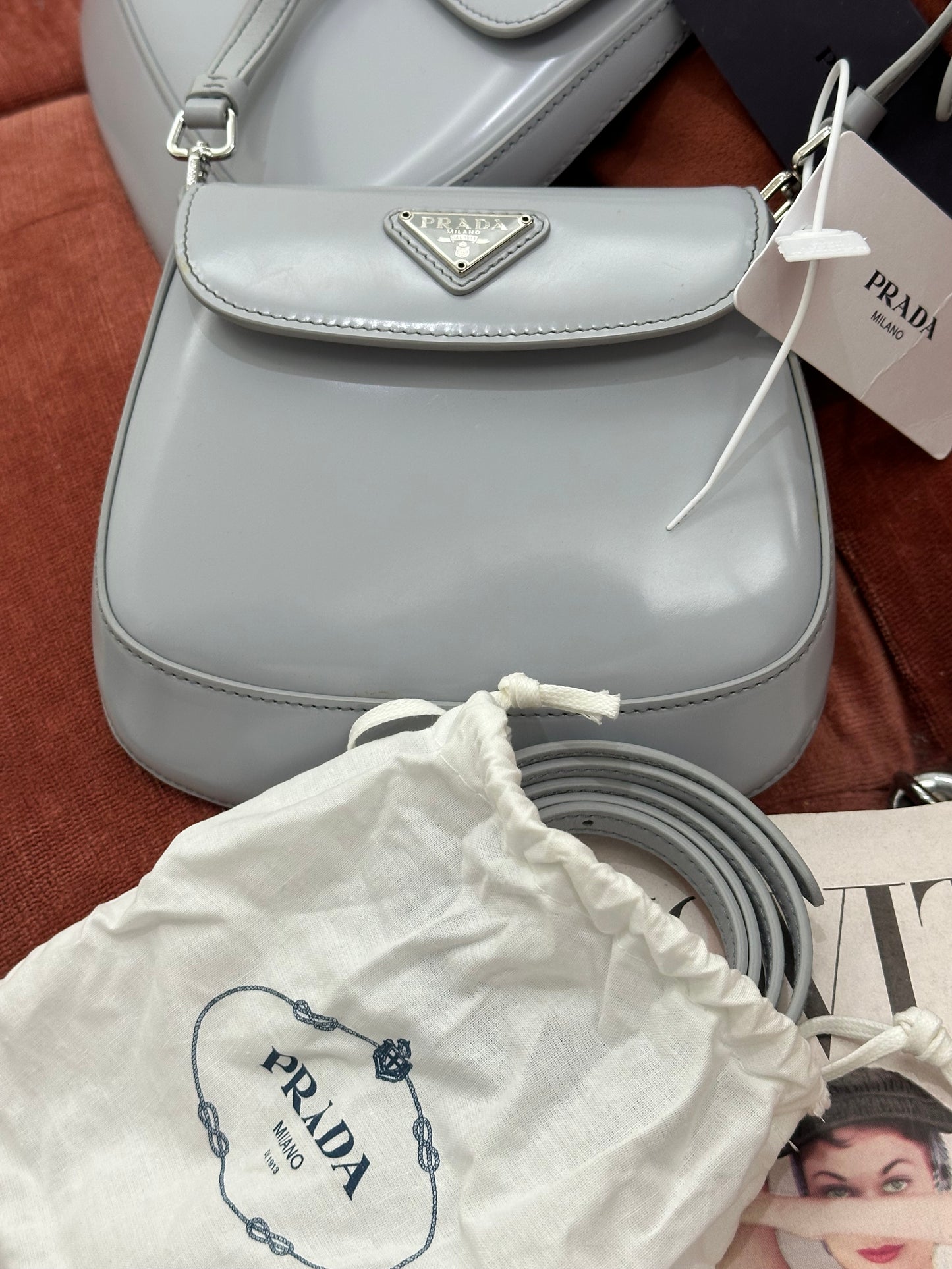 PRADA - Cleo in Pelle Spazzolata Grigio Ghiaccio| MEDIUM e SMALL