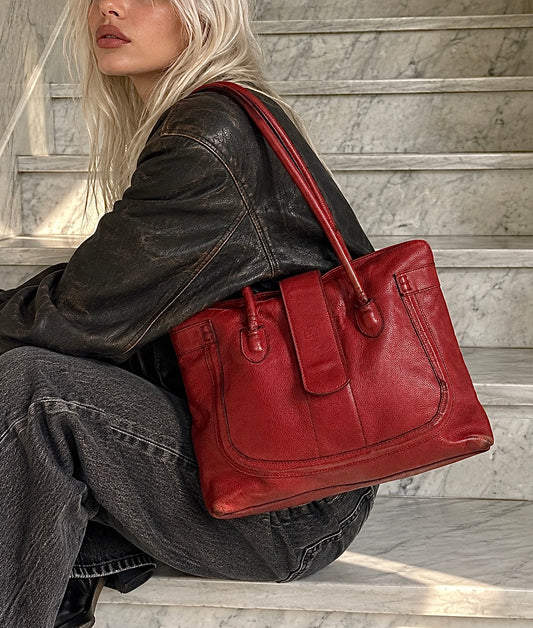 Borsa vintage in vera pelle rossa – Shopper / Tote bag