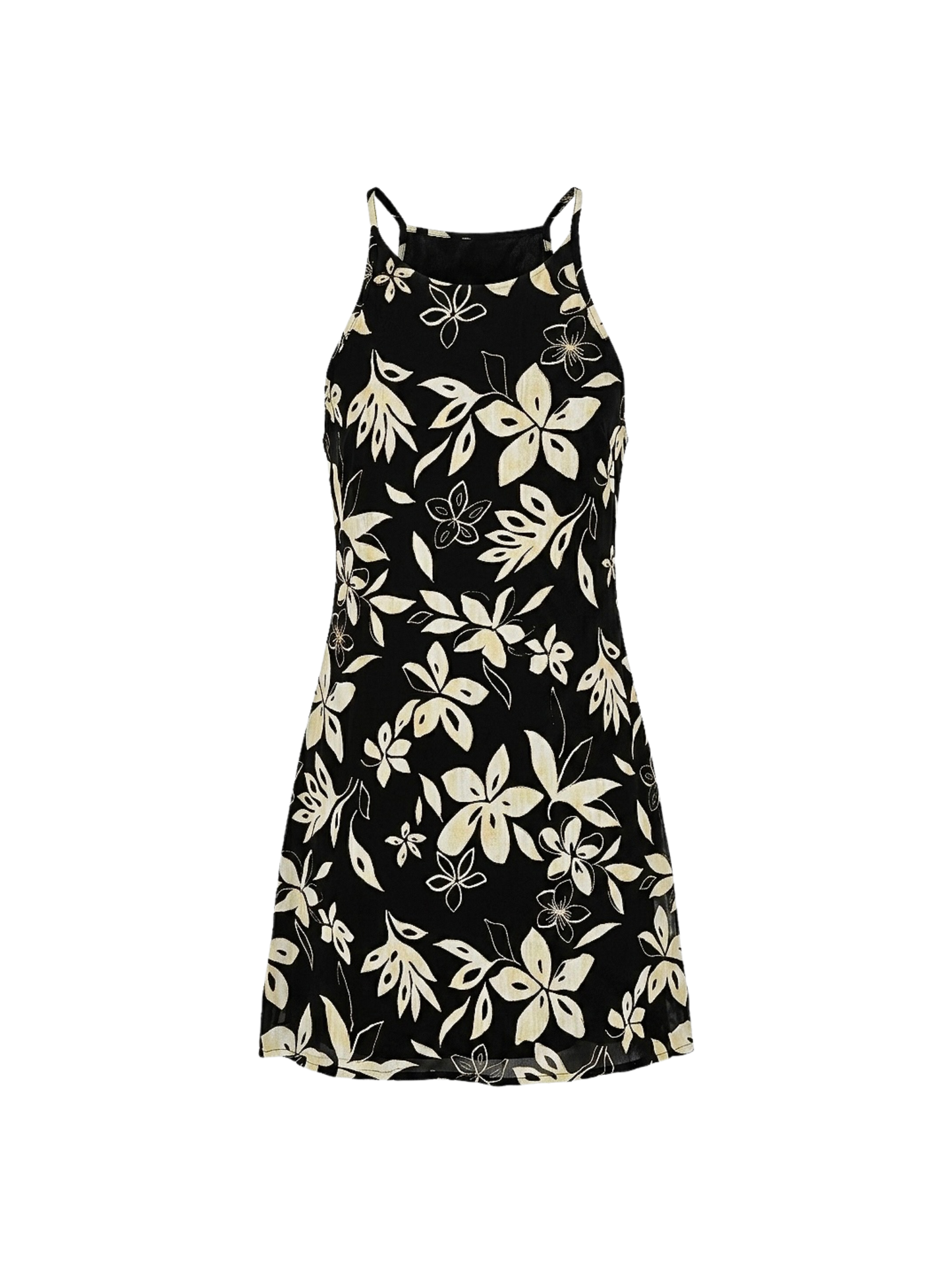 Abito vintage a fiori con spalline incrociate – stampa floreale tropicale