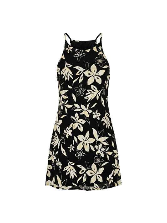 Abito vintage a fiori con spalline incrociate – stampa floreale tropicale