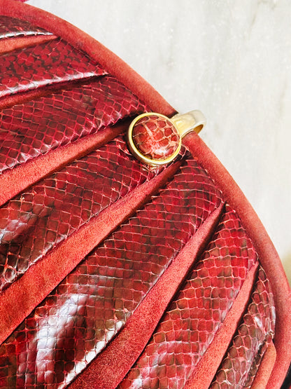 CLUTCH - Borsa vintage in pitone bordeaux dettagli in suede e chiusura gioiello