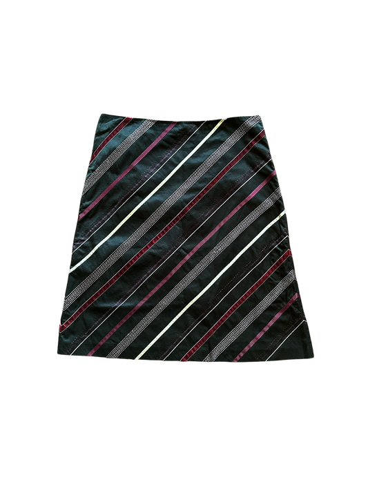 Gonna vintage a trapezio in cotone con righe diagonali – Nero/Ciliegia
