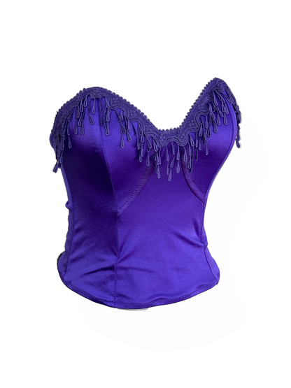 Top bustier vintage elasticizzato viola con ricami a goccia
