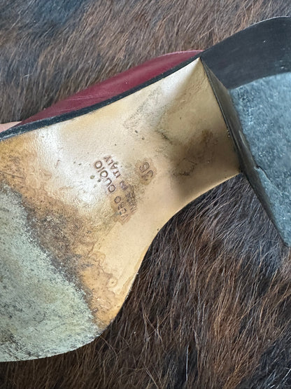 Maria Cristina – Mules Vintage in Pelle Bordeaux con Ricamo Western | Tg 36