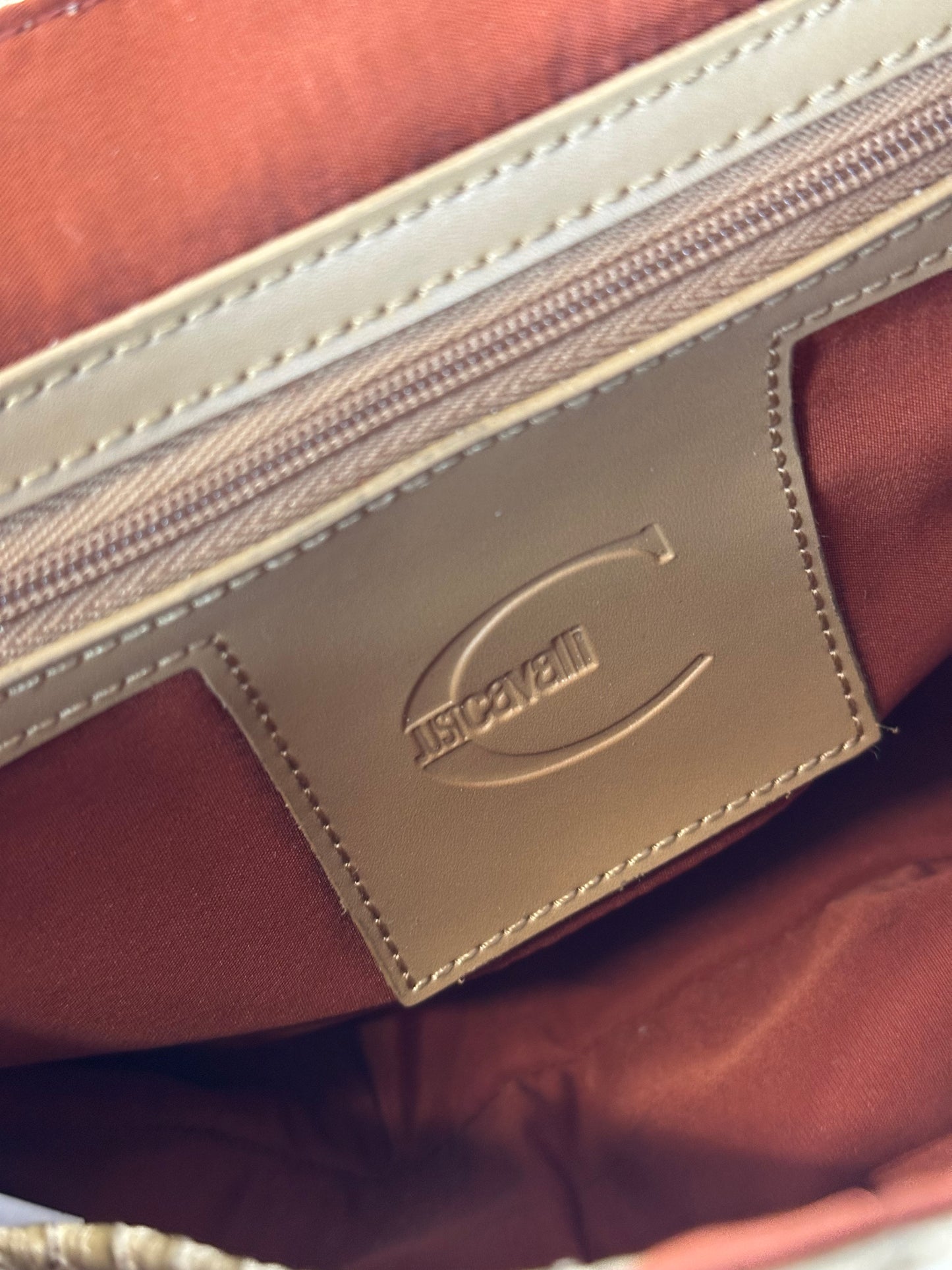 JUST CAVALLI - Borsa hobo-chic Y2K in tessuto ricamato e pelle effetto pitone
