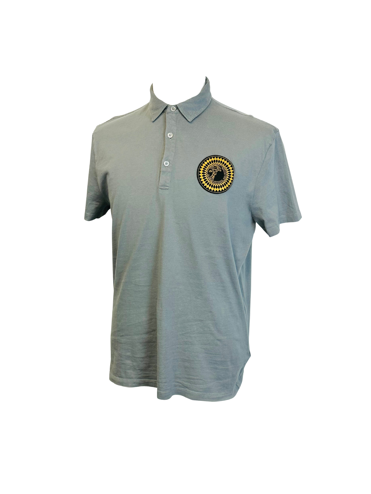 VERSACE COLLECTION –  Polo color grigio con Patch dorato di Medusa stilizzata | XXL