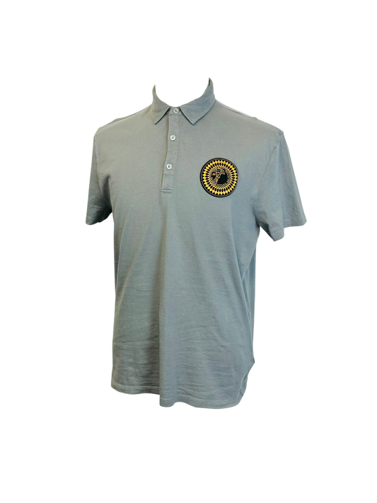 VERSACE COLLECTION –  Polo color grigio con Patch dorato di Medusa stilizzata | XXL