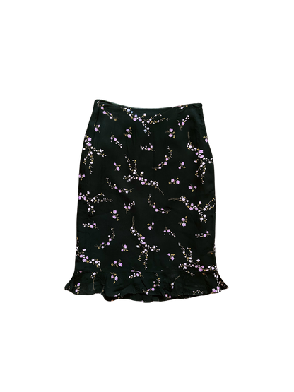 Gonna vintage floreale in viscosa con volant – Nero/Lilla