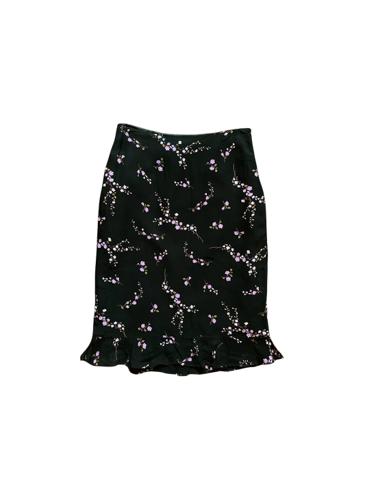 Gonna vintage floreale in viscosa con volant – Nero/Lilla