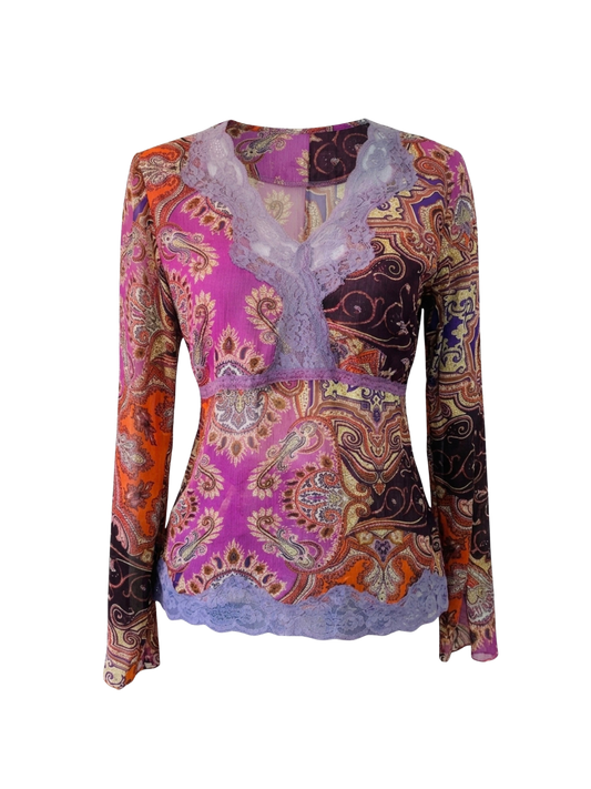 Top Paisley in Voile con Pizzo Lilla – Anni 2000 Vibes