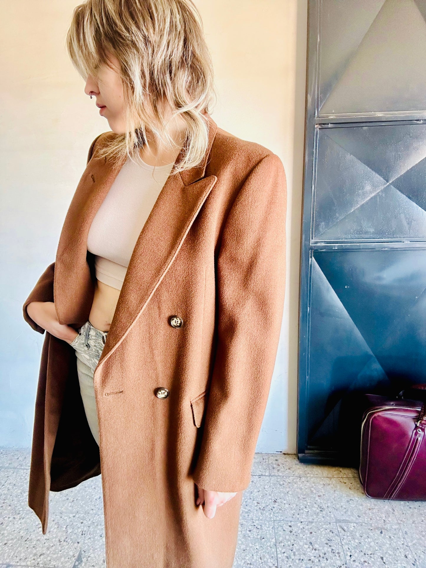 Cappotto lungo in lana doppiopetto