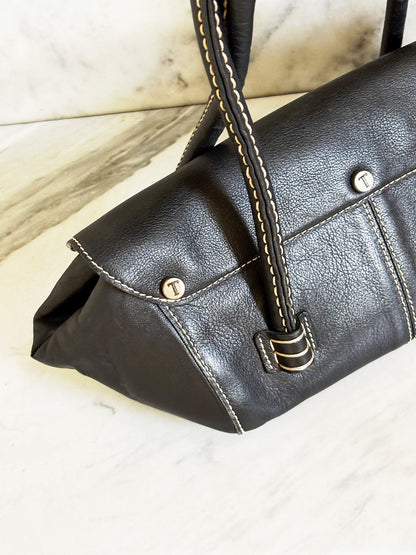 TOD’S - Borsa vintage in pelle nera con cuciture a contrasto