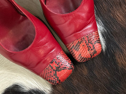 Scarpe Vintage – Slingback in Pelle Rossa con Punta in Pitone | Tg 38