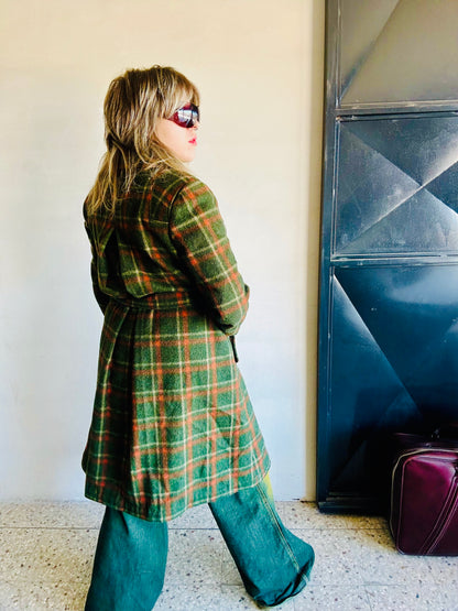 Cappotto in lana lungo tartan