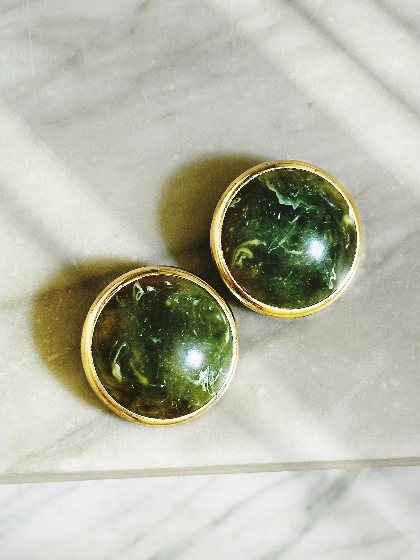 Orecchini Vintage Effetto Pietra Verde Marmorizzata - Anni ’80 |Clip-On