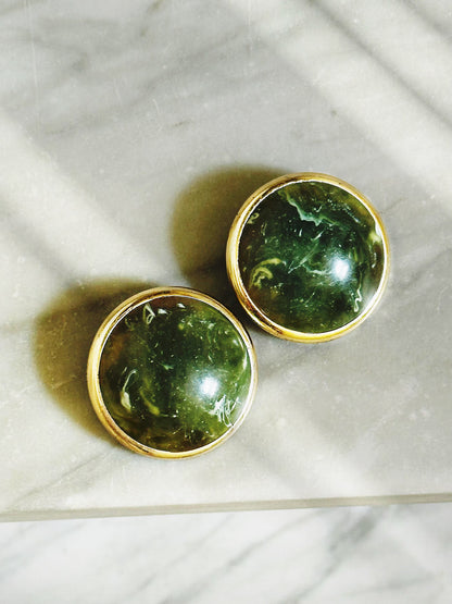 Orecchini Vintage Effetto Pietra Verde Marmorizzata - Anni ’80 |Clip-On