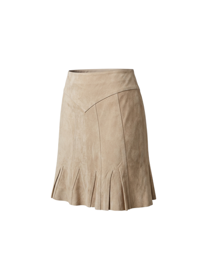 Gonna in pelle scamosciata beige