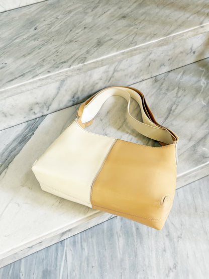 Vintage Two-Tone Leather Hobo Bag – Cream & Caramel