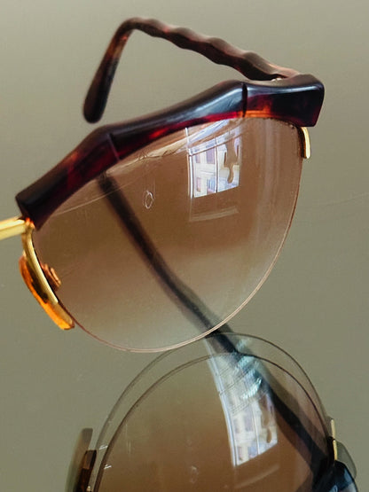 VALENTINO –  Occhiali Da Sole Vintage – Semi Rimless Bordeaux & Oro – Made in Italy