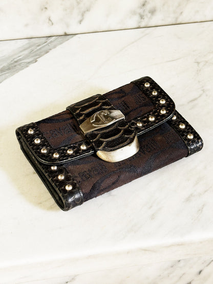 JUST CAVALLI - Portafoglio vintage Y2K monogram con borchie e dettagli animalier