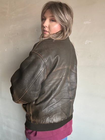 Avirex- Giacca in pelle bomber marrone invecchiato