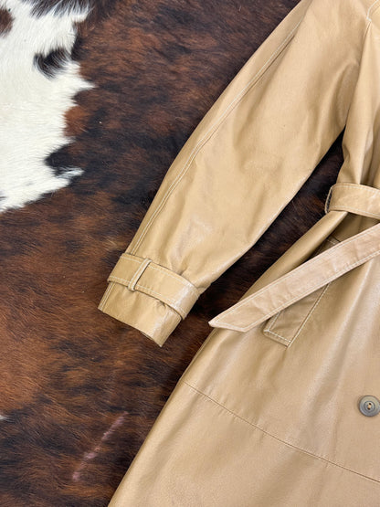 Trench in vera pelle color cammello
